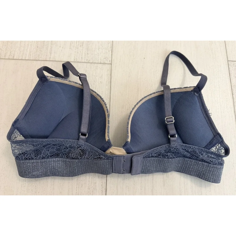 Victoria's Secret Bombshell Plunge Add 2 Cups Sz 34A Blue Lace Shimmery